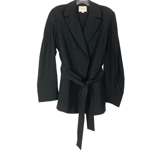 NWT VINCE Jacket Blazer S Black Linen Tencel Belt Button-Up Long-Sleeve - Picture 2 of 7